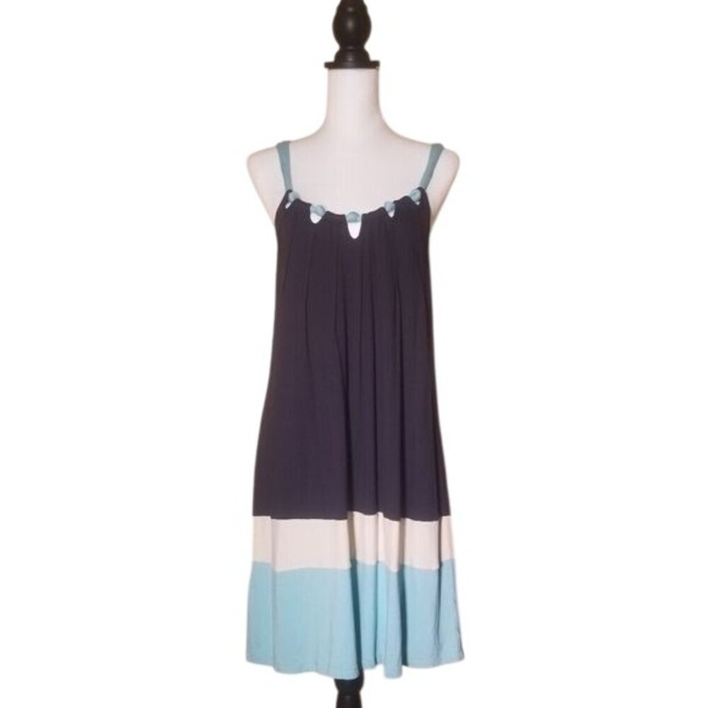 BCBGMaxAzria Halter Sundress S Navy Colorblock Stretch Knit Casual Beachy Picnic